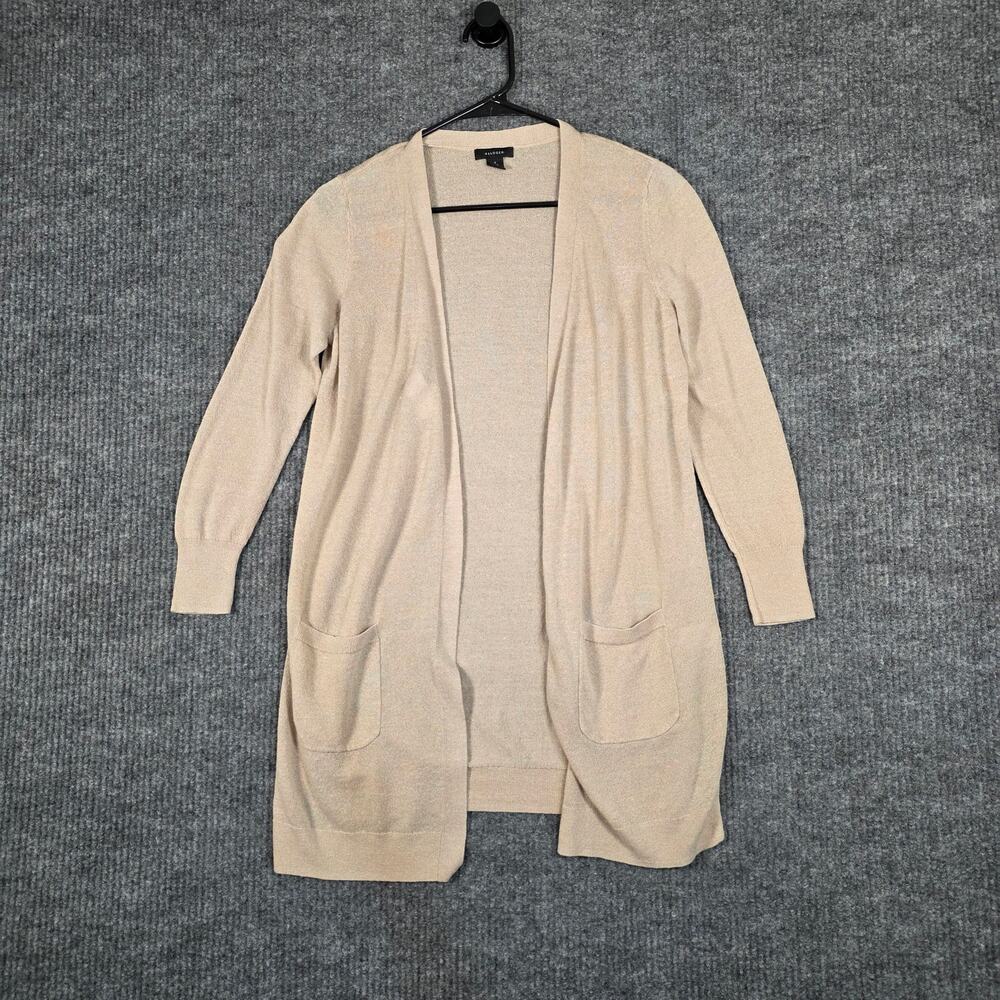 Halogen Petite Small Open Front Cardigan Womens Beige Linen Blend Lightweight
